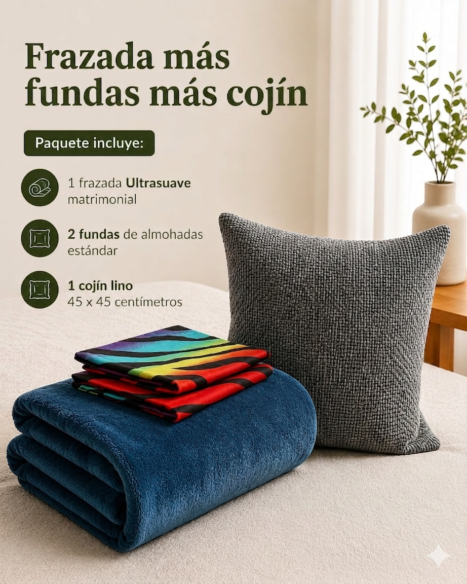 FRAZADA + FUNDAS + COJÍN