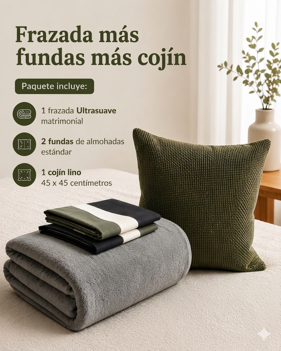 FRAZADA + FUNDAS + COJÍN