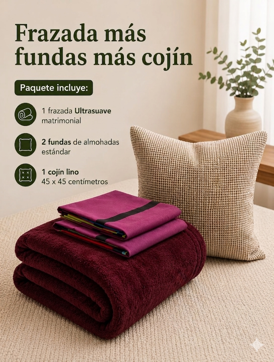FRAZADA + FUNDAS + COJÍN