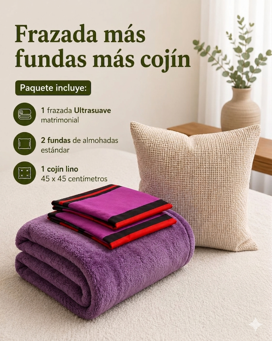 FRAZADA + FUNDAS + COJÍN