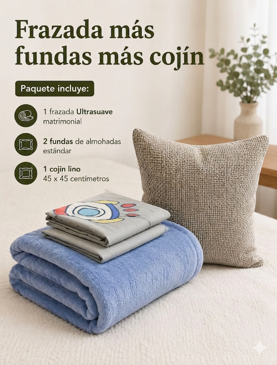 FRAZADA + FUNDAS + COJÍN