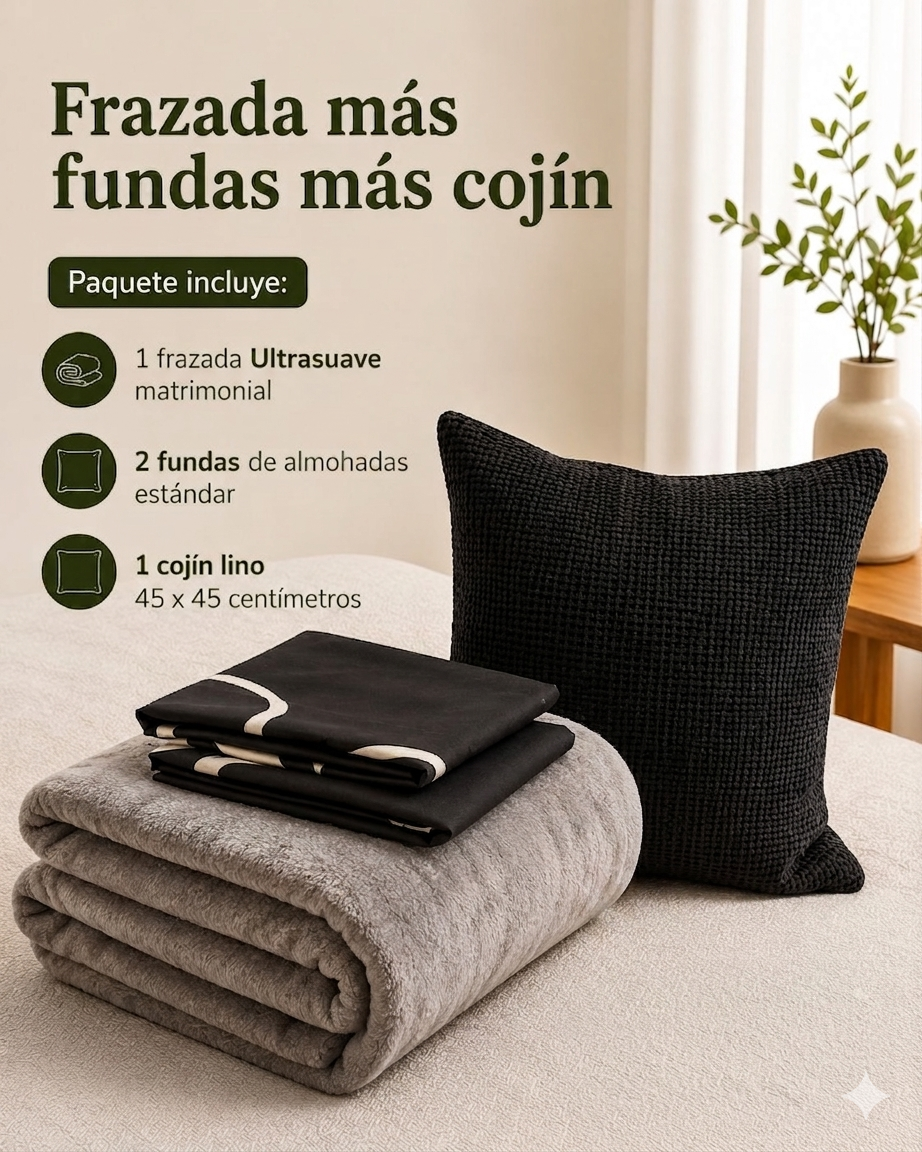 FRAZADA + FUNDAS + COJÍN