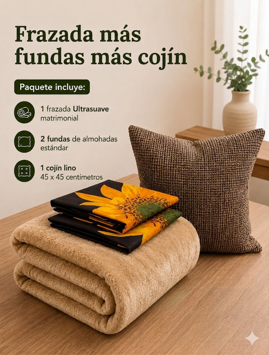 FRAZADA + FUNDAS + COJÍN