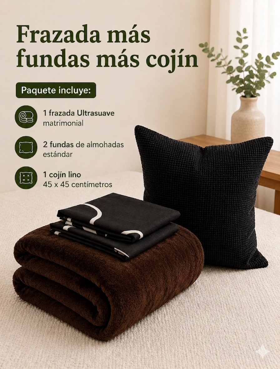 FRAZADA + FUNDAS + COJÍN