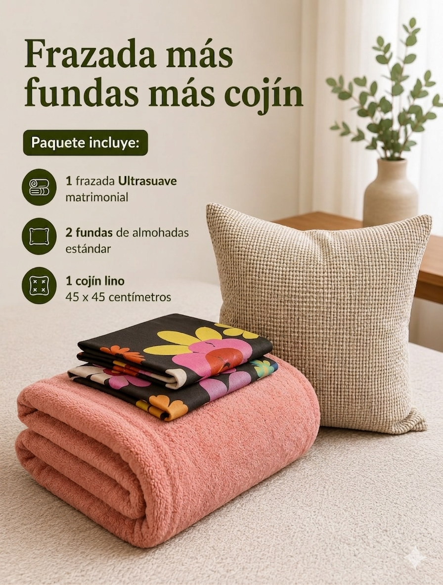 FRAZADA + FUNDAS + COJÍN