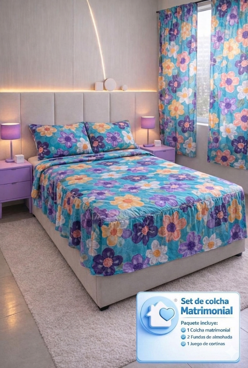 SET DE COLCHA MATRIMONIAL