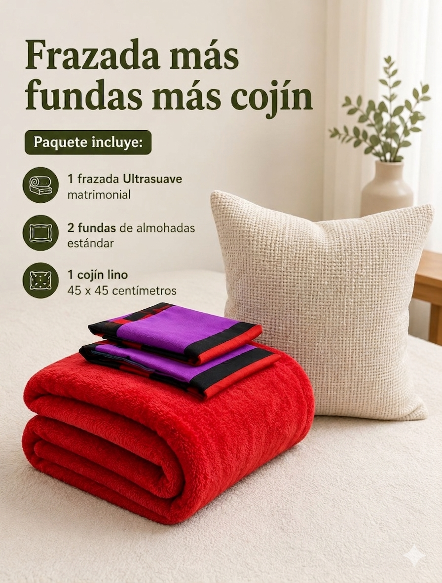 FRAZADA + FUNDAS + COJÍN